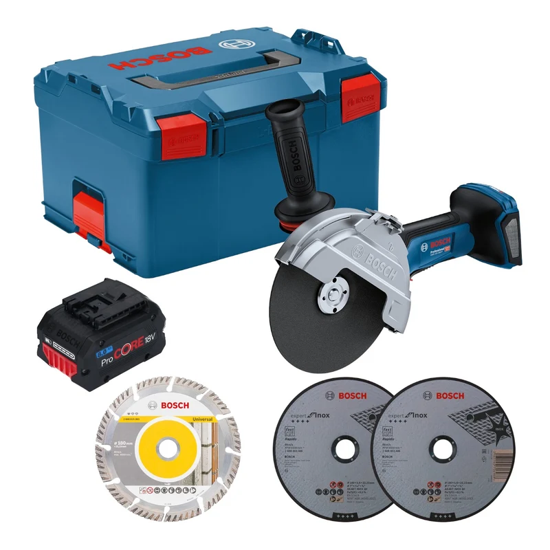 Bosch GWS 18V-180 P Professional Akku Winkelschleifer 18 V 180 mm Brushless + 1x ProCORE Akku 8,0 Ah + L-Boxx - ohne Ladegerät