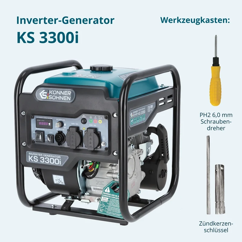 "Könner & Söhnen" Inverter-Generator KS 3300i - 3kW Nennleistung - Benzinmotor - 230V
