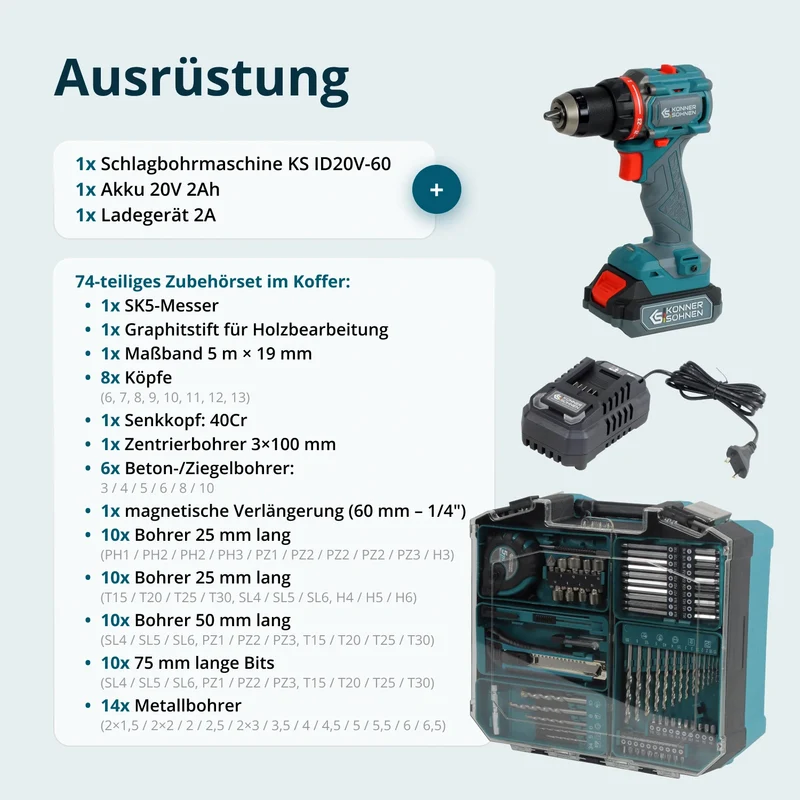 "Könner & Söhnen" Kabelloses Meister-Set KS ID20V-60 KIT 74