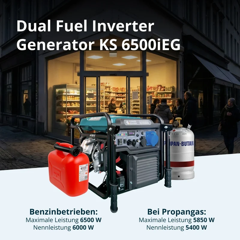 "Könner & Söhnen" Inverter Generator KS 6500iEG (Benzin/Gas) - 6kW Nennleistung - Benzinmotor - 230V