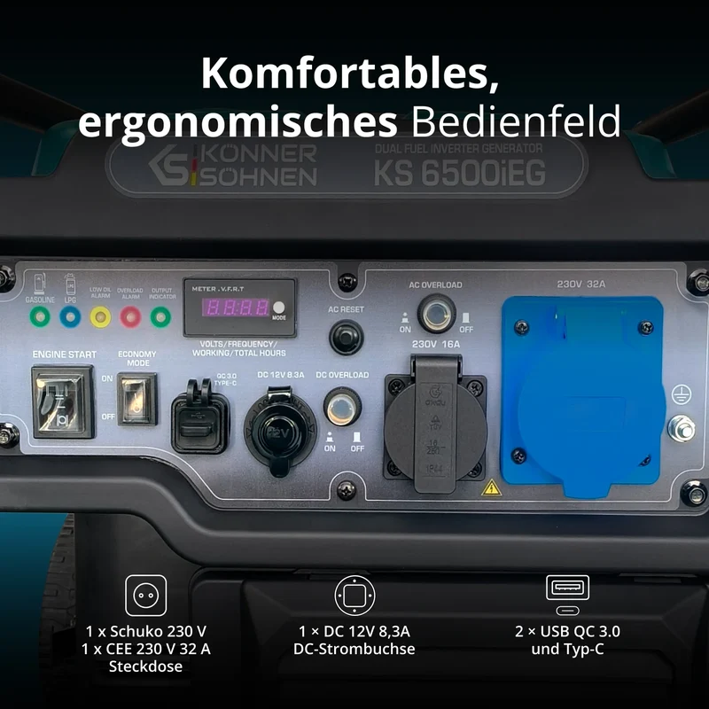 "Könner & Söhnen" Inverter Generator KS 6500iEG (Benzin/Gas) - 6kW Nennleistung - Benzinmotor - 230V
