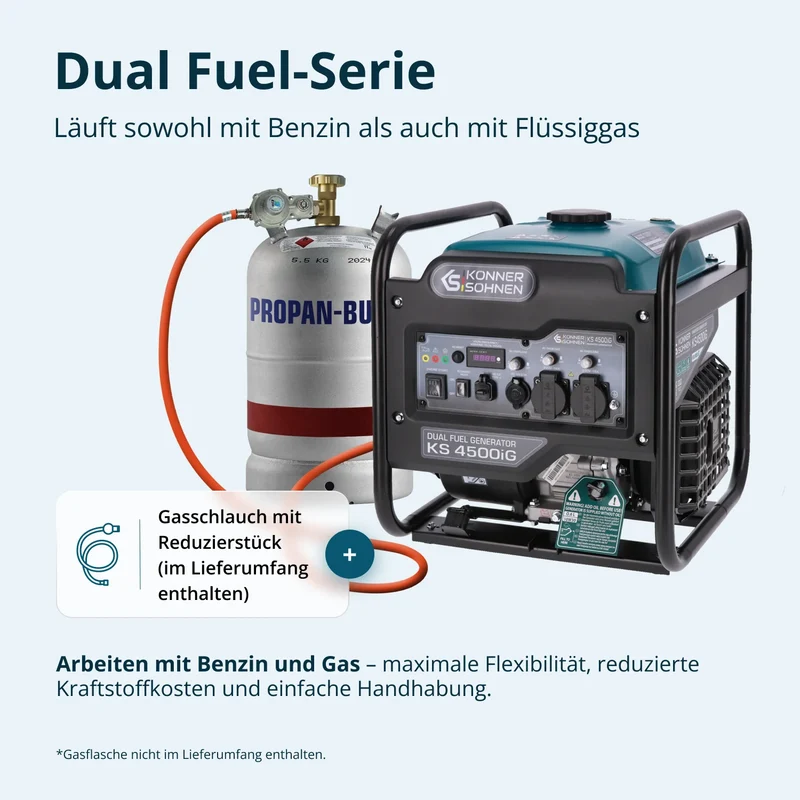 "Könner & Söhnen" Dual-Inverter-Generator KS 4500iG - 4.2kW Nennleistung - Benzin / Gas Motor - 230V