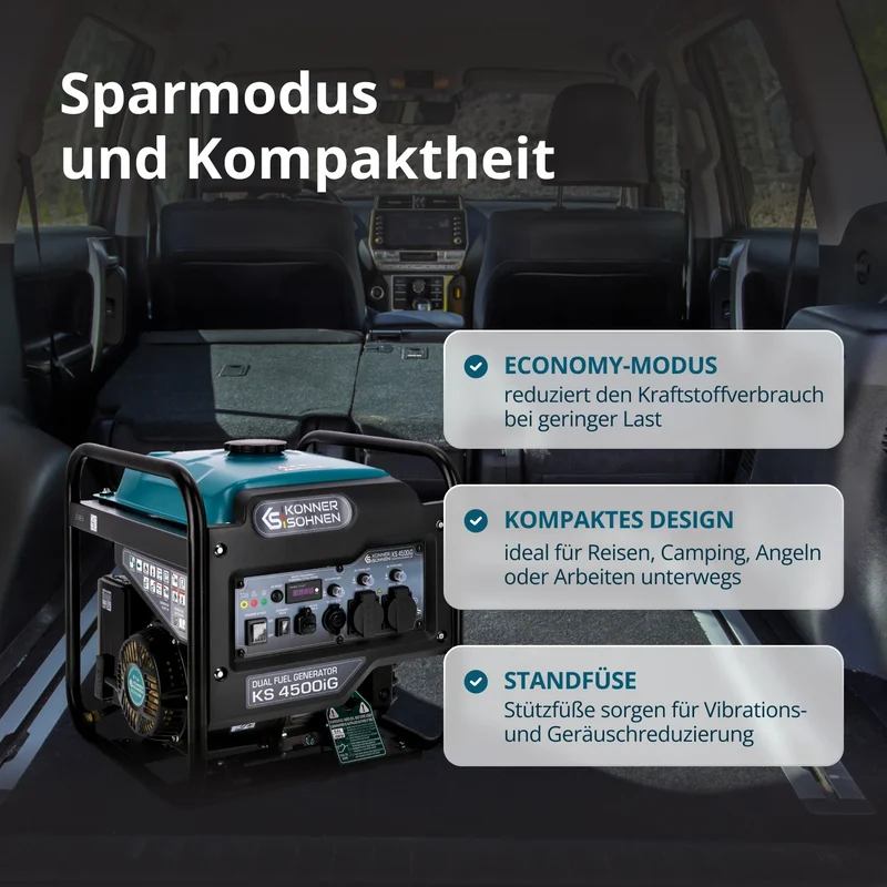 "Könner & Söhnen" Dual-Inverter-Generator KS 4500iG - 4.2kW Nennleistung - Benzin / Gas Motor - 230V