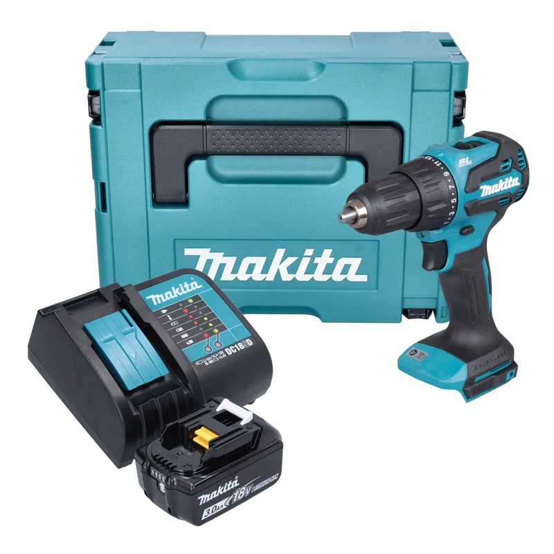Makita DHP 490 SF1J Akku Schlagbohrschrauber 18 V 65 Nm Brushless + 1x Akku 3,0 Ah + Ladegerät + Makpac