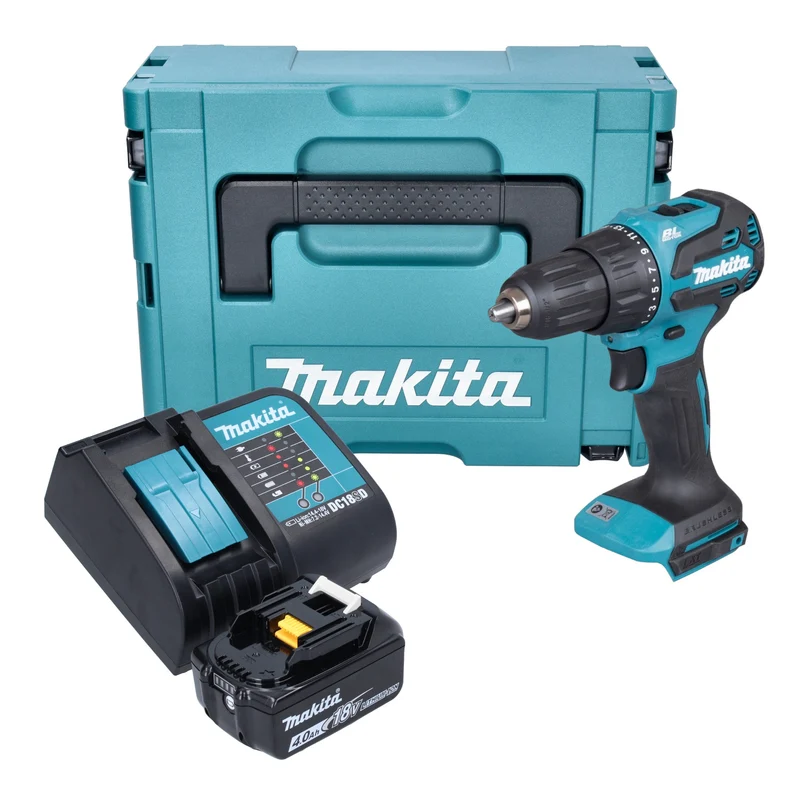 Makita DHP 490 SM1J Akku Schlagbohrschrauber 18 V 65 Nm Brushless + 1x Akku 4,0 Ah + Ladegerät + Makpac