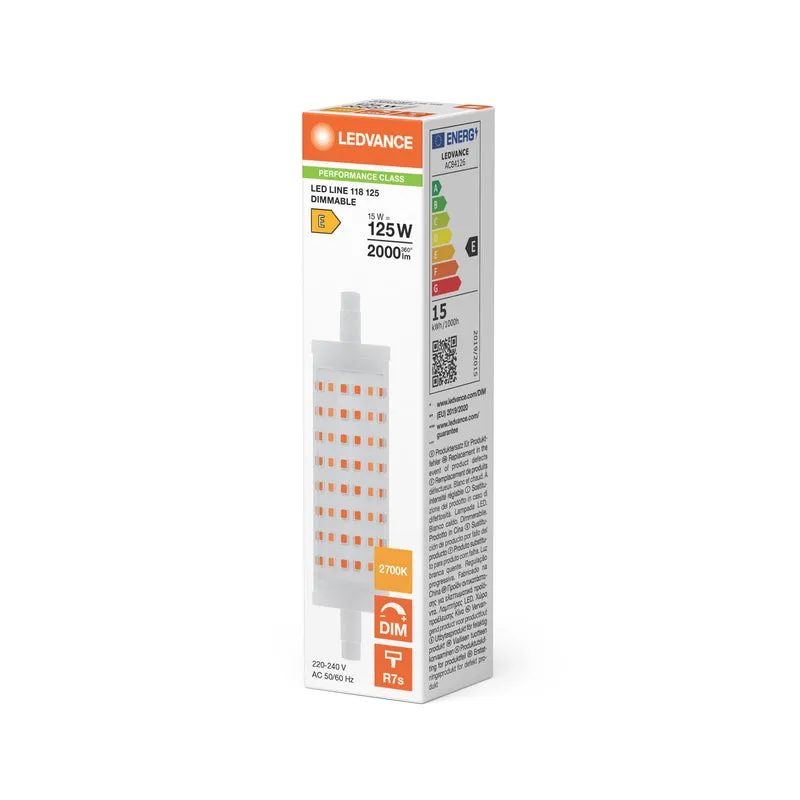 LEDVANCE LED Line 118 125 300° DIM P 15W 827 Clear R7s - Ersatz für herrkömmliche Stabsockellampen 15 anstelle 125W