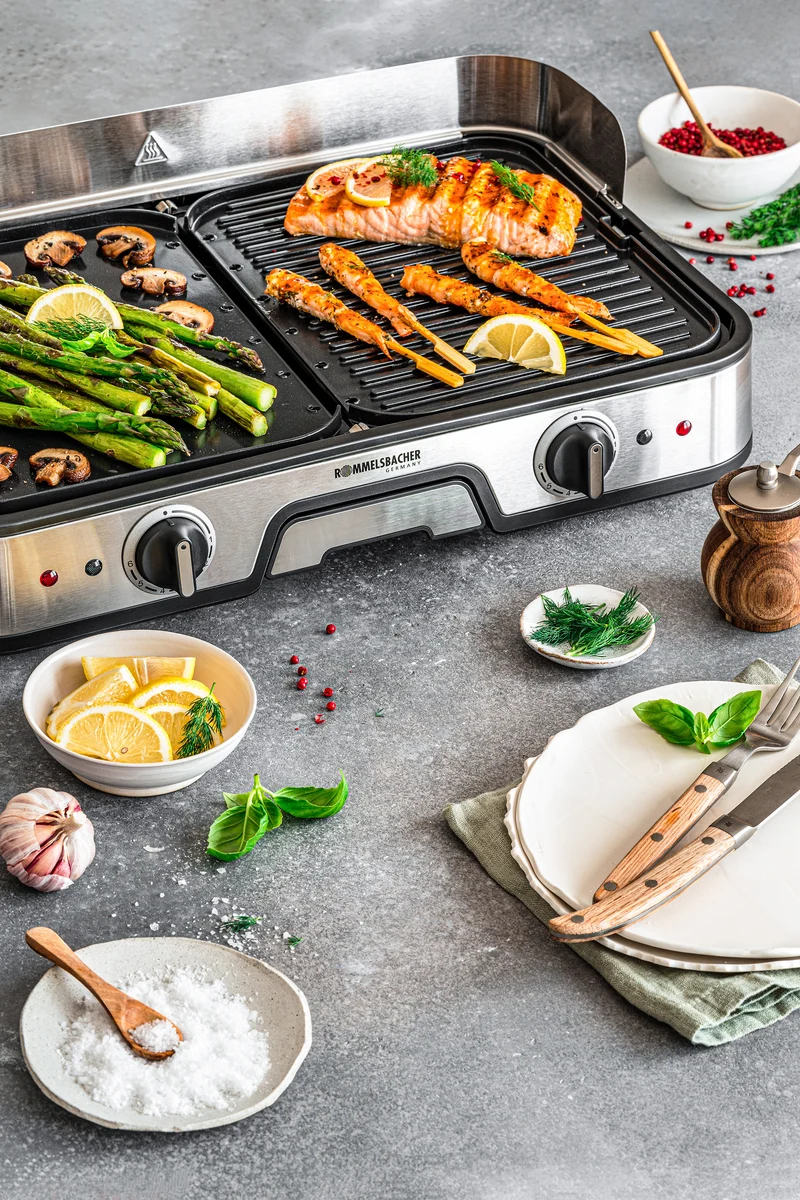 Rommelsbacher BBQ 2025 Tischgrill ed/sw 2000W 2 Grillplatten 22,5x28,5cm
