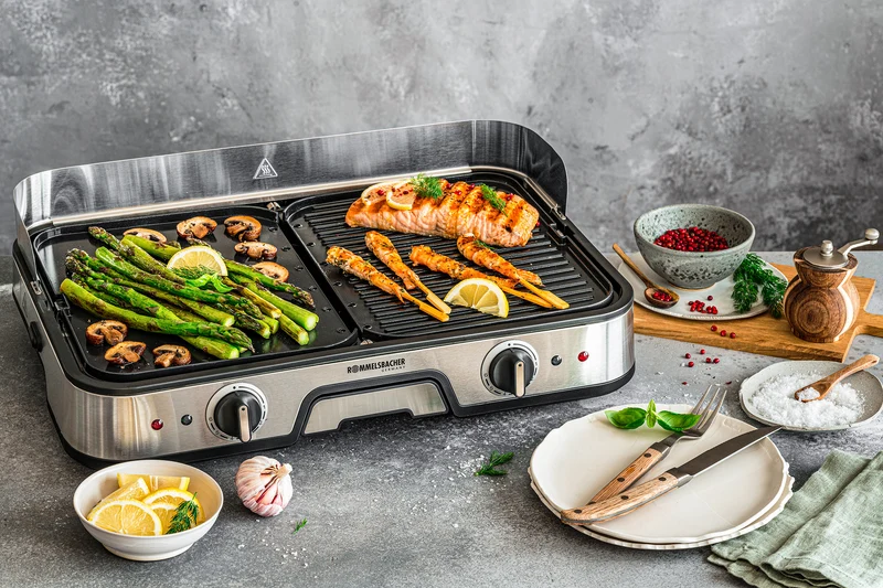 Rommelsbacher BBQ 2025 Tischgrill ed/sw 2000W 2 Grillplatten 22,5x28,5cm