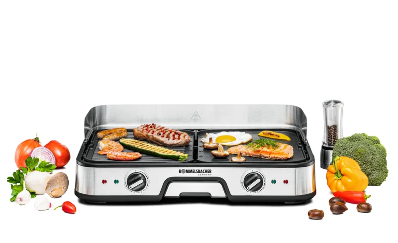 Rommelsbacher BBQ 2025 Tischgrill ed/sw 2000W 2 Grillplatten 22,5x28,5cm