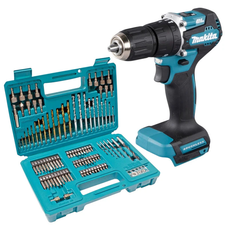 Makita DHP 487 Z Akku Schlagbohrschrauber 18 V 40 Nm Brushless + 102 tlg. Bit Bohrer Set - ohne Akku, ohne Ladegerät
