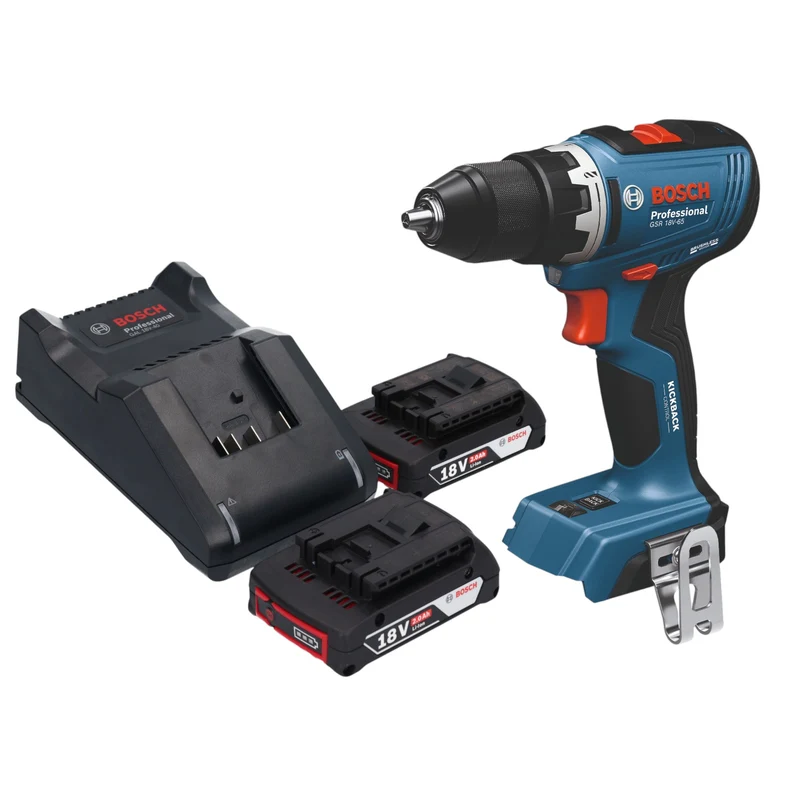 Bosch GSB 18V-65 Professional Akku Schlagbohrschrauber 18 V 65 Nm Brushless + 2x Akku 2,0 Ah + Ladegerät