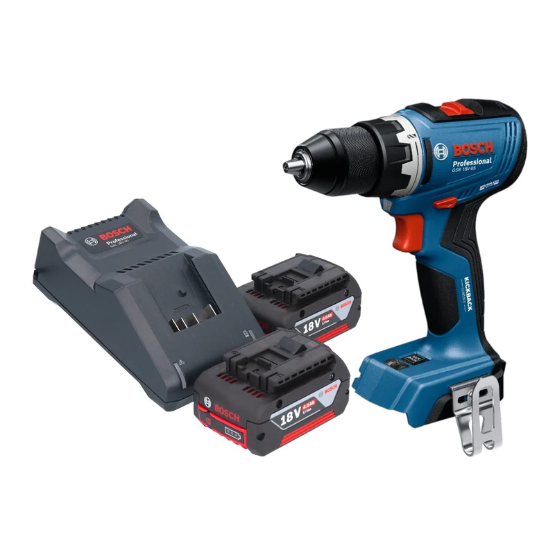 Bosch GSR 18V-65 Professional Akku Bohrschrauber 18 V 63 Nm Brushless + 2x Akku 4,0 Ah + Ladegerät