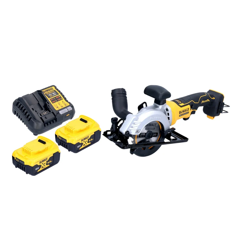 DeWalt DCS 571 P2 Akku Handkreissäge 18 V 115 mm Brushless + 2x Akku 5,0 Ah + Ladegerät