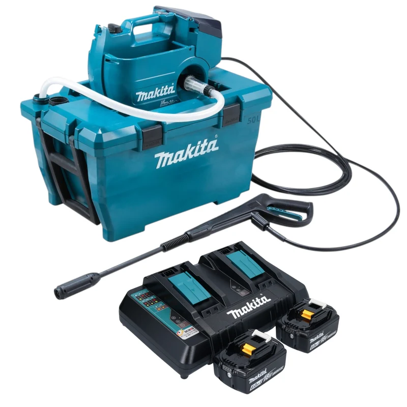 Makita DHW 080 PG2K Akku Hochdruckreiniger 36 V ( 2x 18 V ) 80 bar 380 l/h Brushless + 2x Akku 6,0 Ah + Doppelladegerät