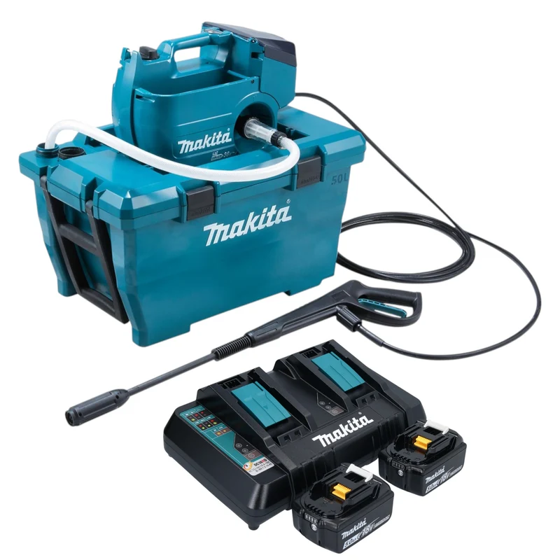 Makita DHW 080 PT2K Akku Hochdruckreiniger 36 V ( 2x 18 V ) 80 bar 380 l/h Brushless + 2x Akku 5,0 Ah + Doppelladegerät