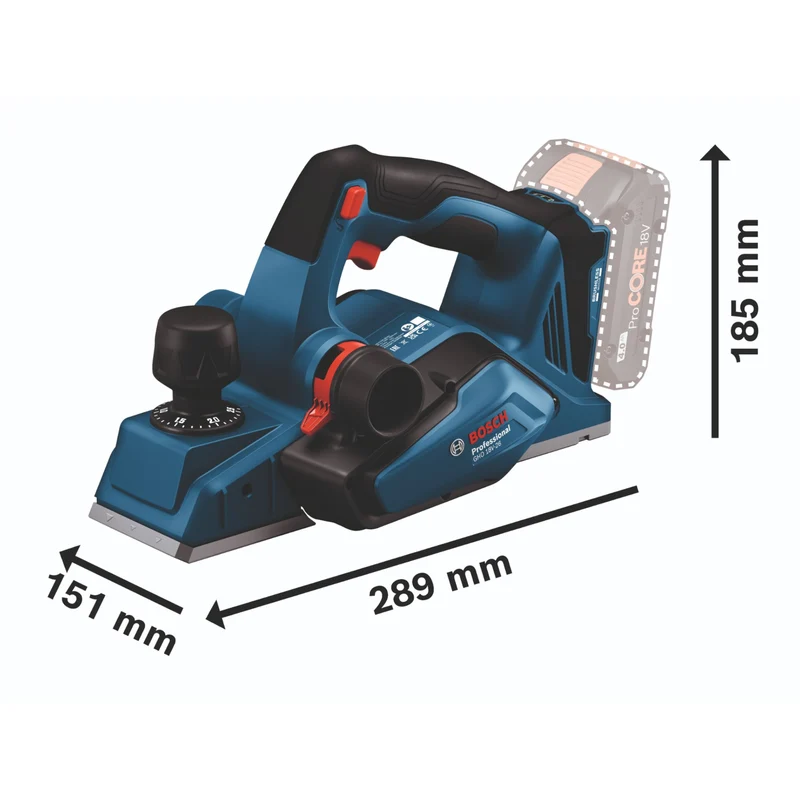 Bosch GHO 18V-26 Professional Akku Hobel 18 V 2,6 mm Brushless + 2x ProCORE Akku 5,5 Ah + Ladegerät + L-Boxx
