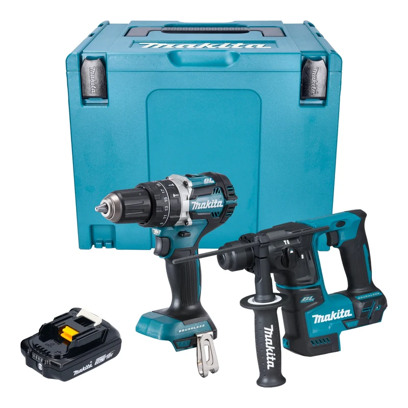 Makita DLX 2278 A1J Akku Kombo Kit + DHP 484 Schlagbohrschrauber 54 Nm + DHR 171 Bohrhammer 1,2 J + 1x Akku 2,0 Ah + Makpac - ohne Ladegerät