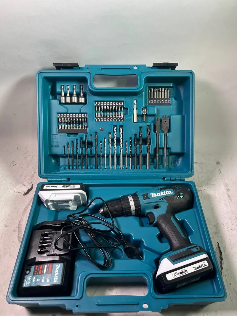 Makita HP 488 DAEX1 Akku Schlagbohrschrauber 18 V 42 Nm G-Serie + 2x Akku 2,0 Ah + Ladegerät + . Zubehörset + Koffer - Unvollständig