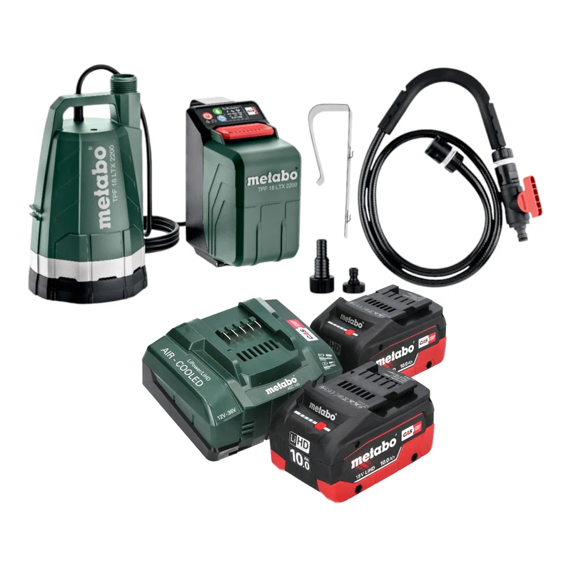 Metabo TPF 18 LTX 2200 Akku Tauch- und Regenfasspumpe 18 V 2200 l/h + 2x LiHD Akku 10,0 Ah + Ladegerät