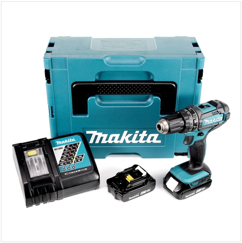 Makita DHP 482 RAJ Akku Schlagbohrschrauber 18 V 62 Nm + 2x Akku 2,0 Ah + Ladegerät + Makpac