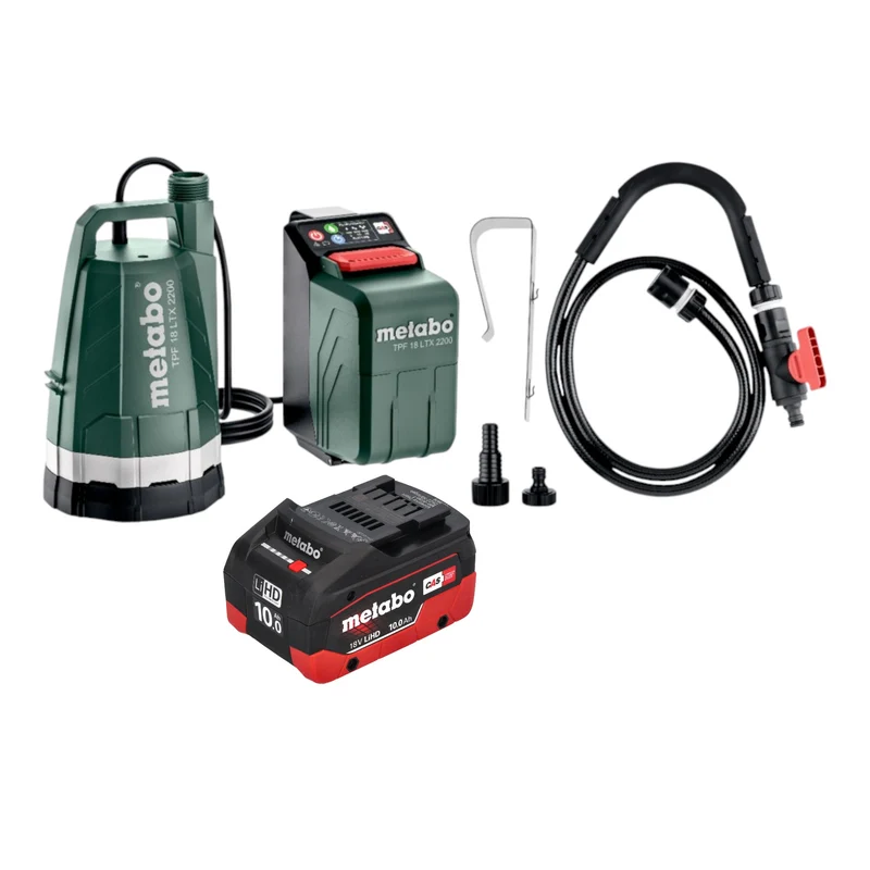 Metabo TPF 18 LTX 2200 Akku Tauch- und Regenfasspumpe 18 V 2200 l/h + 1x LiHD Akku 10,0 Ah - ohne Ladegerät