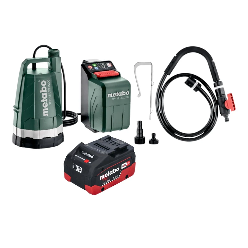 Metabo TPF 18 LTX 2200 Akku Tauch- und Regenfasspumpe 18 V 2200 l/h + 1x LiHD Akku 5,5 Ah - ohne Ladegerät