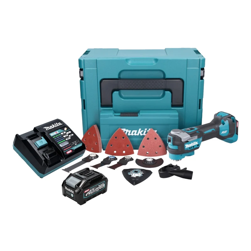 Makita TM 001 GM103 Akku Multifunktionswerkzeug 40 V max. Starlock Max Brushless + 1x Akku 4,0 Ah + 37 tlg. Zubehörset + Ladegerät + Makpac