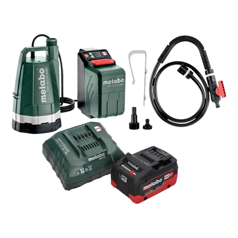 Metabo TPF 18 LTX 2200 Akku Tauch- und Regenfasspumpe 18 V 2200 l/h + 1x LiHD Akku 5,5 Ah + Ladegerät