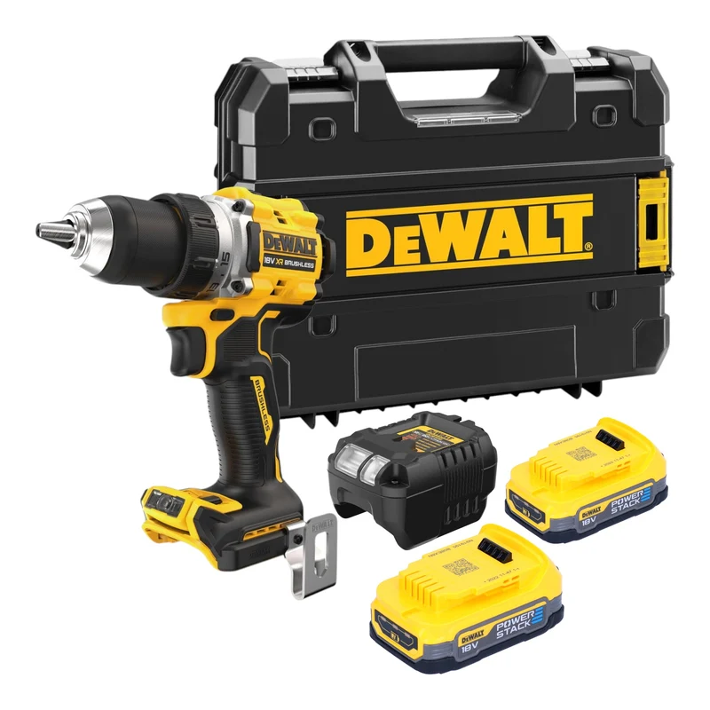 DeWalt DCD 800 E2T Akku Bohrschrauber 18 V 90 Nm Brushless + 2x Powerstack Akku 1,7 Ah + Ladegerät + TSTAK