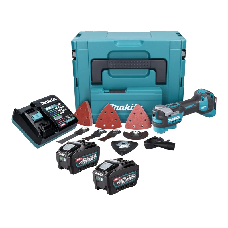 Makita TM 001 GT203 Akku Multifunktionswerkzeug 40 V max. Starlock Max Brushless + 2x Akku 5,0 Ah + 37 tlg. Zubehörset + Ladegerät + Makpac