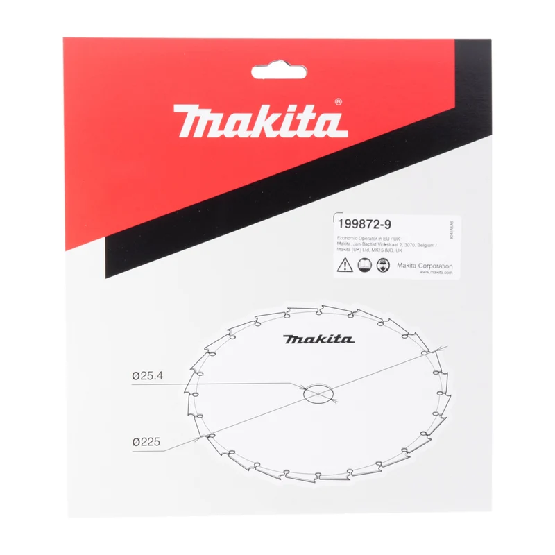 Makita Meißelzahn Sägeblatt 225 x 25,4 mm 24 Zähne Stahl ( 199872-9 ) für Akku Freischneider UR 013 G