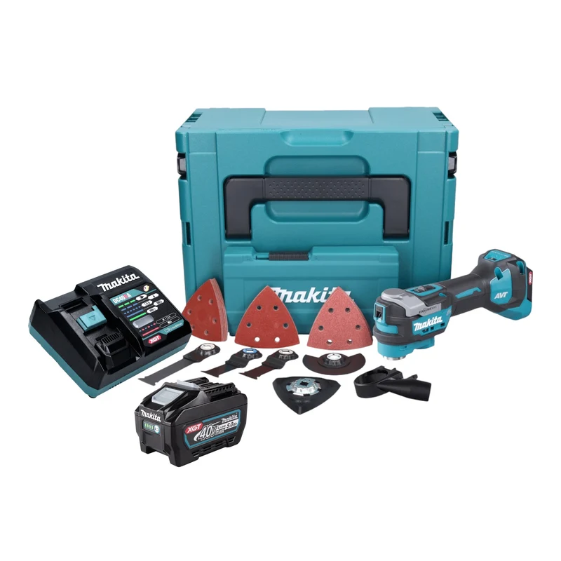 Makita TM 001 GT103 Akku Multifunktionswerkzeug 40 V max. Starlock Max Brushless + 1x Akku 5,0 Ah + 37 tlg. Zubehörset + Ladegerät + Makpac
