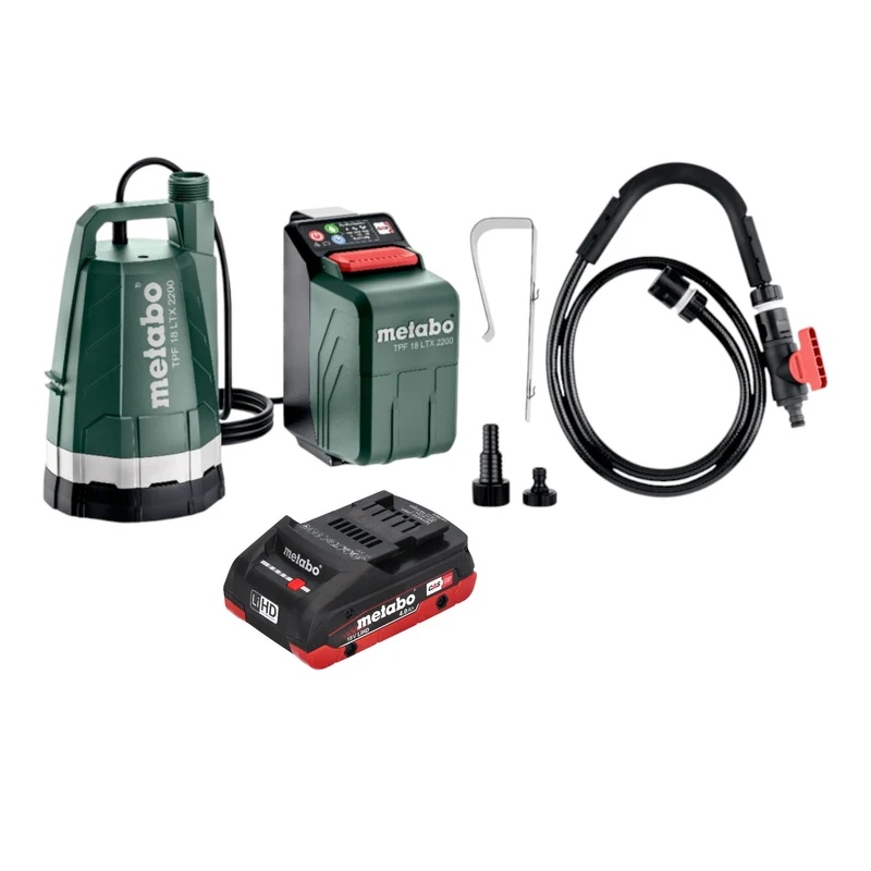 Metabo TPF 18 LTX 2200 Akku Tauch- und Regenfasspumpe 18 V 2200 l/h + 1x LiHD Akku 4,0 Ah - ohne Ladegerät