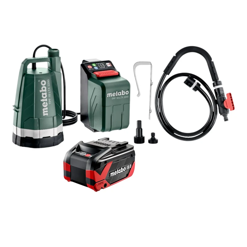 Metabo TPF 18 LTX 2200 Akku Tauch- und Regenfasspumpe 18 V 2200 l/h + 1x LiHDX Akku 8,0 Ah - ohne Ladegerät