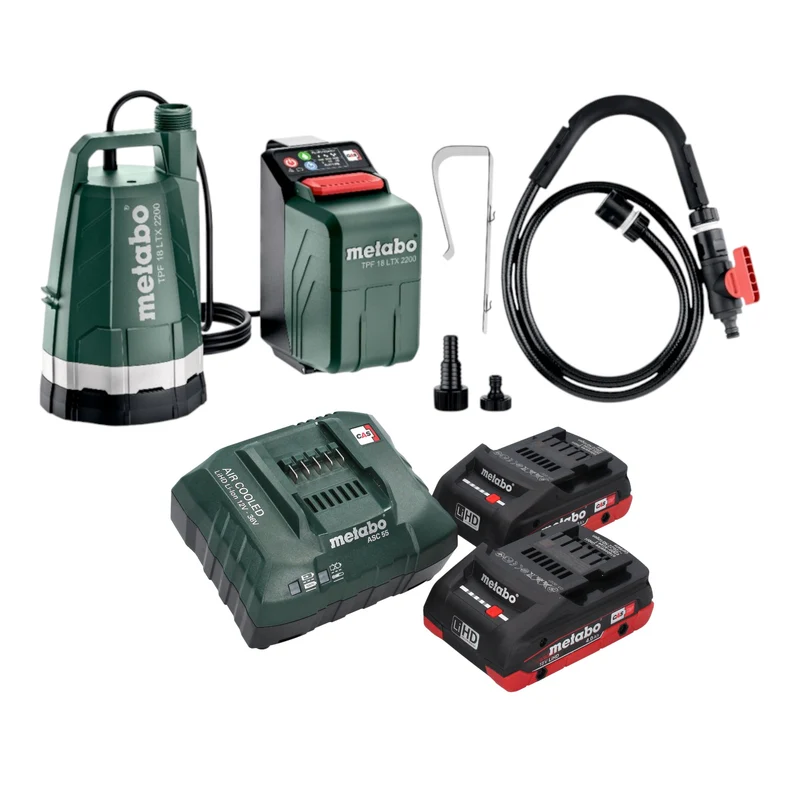 Metabo TPF 18 LTX 2200 Akku Tauch- und Regenfasspumpe 18 V 2200 l/h + 2x LiHD Akku 4,0 Ah + Ladegerät