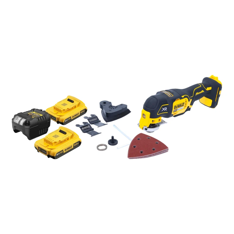 DeWalt DCS 355 D2 Akku Oszillierer Multitool 18 V Brushless + 2x Akku 2,0 Ah + Ladegerät + Zubehör