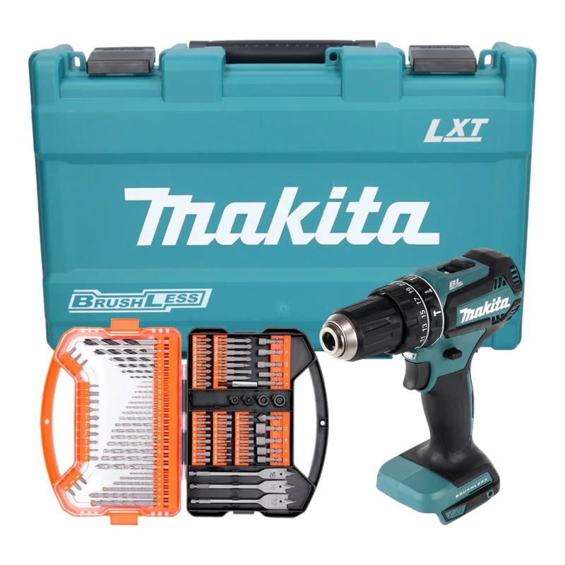 Makita DHP 485 Z Akku Schlagbohrschrauber ( 18 V 50 Nm Brushless ) inkl. Koffer + WellCut 101 tlg. Bit- und Bohrer Set