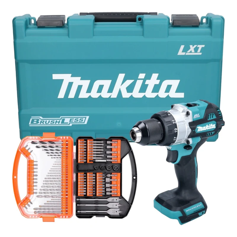 Makita DHP 486 Z Akku Schlagbohrschrauber ( 18 V 130 Nm Brushless) inkl. Koffer + WellCut 101 tlg. Bit- und Bohrer Set
