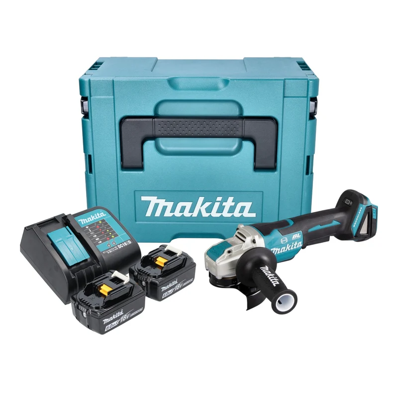 Makita DGA 520 STJX1 Akku Winkelschleifer 18 V 125 mm X-LOCK Brushless + 2x Akku 5,0 Ah + Ladegerät + Makpac