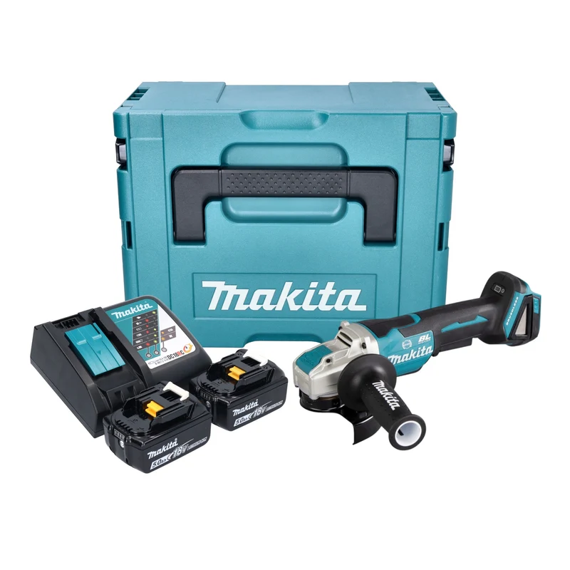 Makita DGA 520 RTJX1 Akku Winkelschleifer 18 V 125 mm X-LOCK Brushless + 2x Akku 5,0 Ah + Ladegerät + Makpac