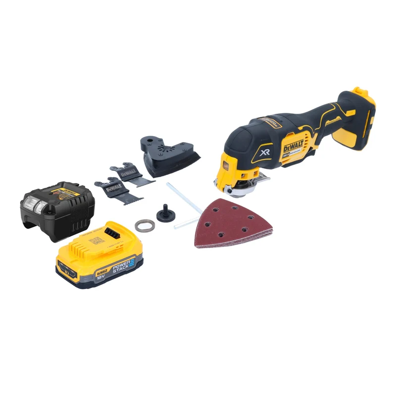DeWalt DCS 355 E1 Akku Oszillierer Multitool 18 V Brushless + 1x Powerstack Akku 1,7 Ah + Ladegerät + Zubehör