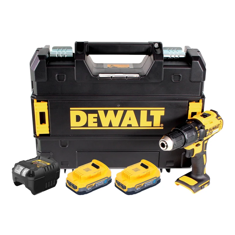 DeWalt DCD 778 E2T Akku Schlagbohrschrauber 18 V 65 Nm Brushless + 2x Powerstack Akku 1,7 Ah + Ladegerät + TSTAK