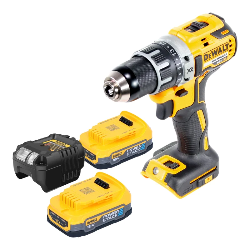 DeWalt DCD 791 E2 Akku Bohrschrauber 18 V 70 Nm Brushless + 2x Powerstack Akku 1,7 Ah + Ladegerät