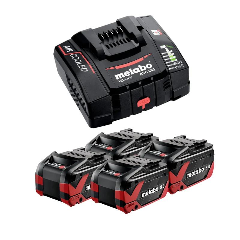 Metabo Basis Set 4x LiHDX Akkupack 18 V 8,0 Ah Akku ( 4x 624975000 ) + ASC 290 Ladegerät ( 627370000 )
