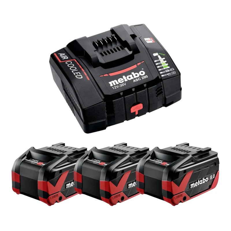 Metabo Basis Set 3x LiHDX Akkupack 18 V 8,0 Ah Akku ( 3x 624975000 ) + ASC 290 Ladegerät ( 627370000 )