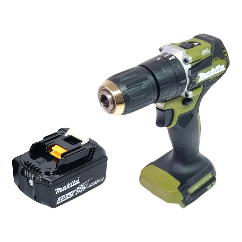 Makita DHP 487 M1O Akku Schlagbohrschrauber 18 V 40 Nm Brushless Olive Outdoor Adventure Serie + 1x Akku 4,0 Ah - ohne Ladegerät