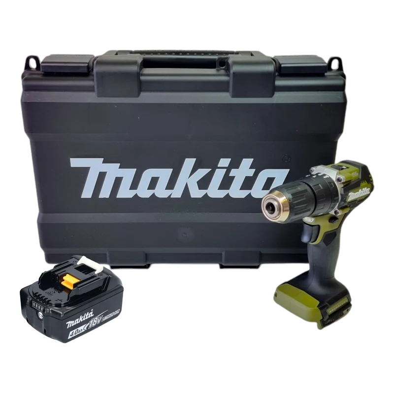 Makita DHP 487 M1KO Akku Schlagbohrschrauber 18 V 40 Nm Brushless Olive Outdoor Adventure Serie + 1x Akku 4,0 Ah + Koffer - ohne Ladegerät