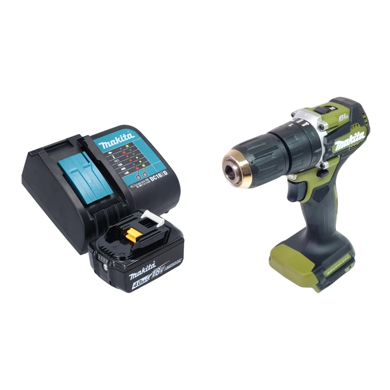 Makita DHP 487 SM1O Akku Schlagbohrschrauber 18 V 40 Nm Brushless Olive Outdoor Adventure Serie + 1x Akku 4,0 Ah + Ladegerät