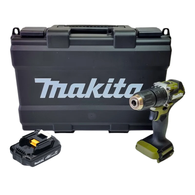 Makita DHP 487 Y1KO Akku Schlagbohrschrauber 18 V 40 Nm Brushless Olive Outdoor Adventure Serie + 1x Akku 1,5 Ah + Koffer - ohne Ladegerät