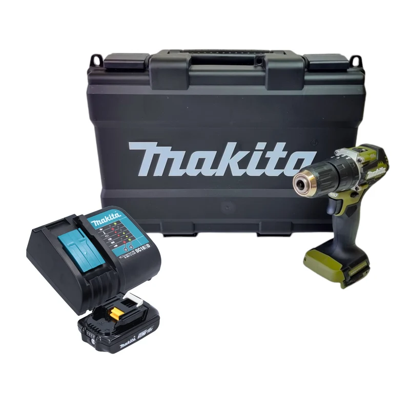 Makita DHP 487 SA1KO Akku Schlagbohrschrauber 18 V 40 Nm Brushless Olive Outdoor Adventure Serie + 1x Akku 2,0 Ah + Ladegerät + Koffer